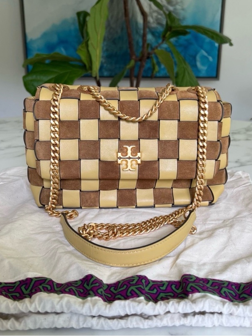 Tory Burch Kira Woven Small Convertible Shoulder Bag Brioche Yellow Tan